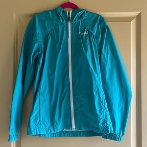 Columbia brand teal, hooded raincoat – youth girls, size medium(10/12)